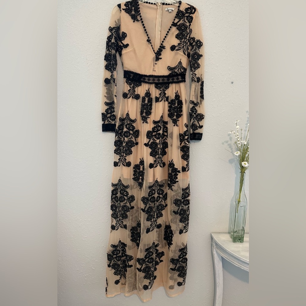 The Clothing Company Beige Mesh Maxi with black Embroidery size S